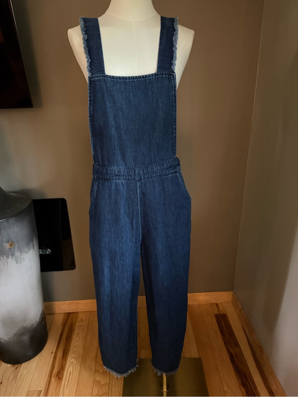 Zara Dark Blue Denim Women’s Bib Overalls - Casual Straight Leg Jeans Size S